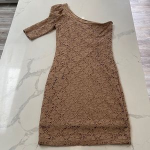 Half Sleeve Off Shoulder Beige Lace Dress. Size Small